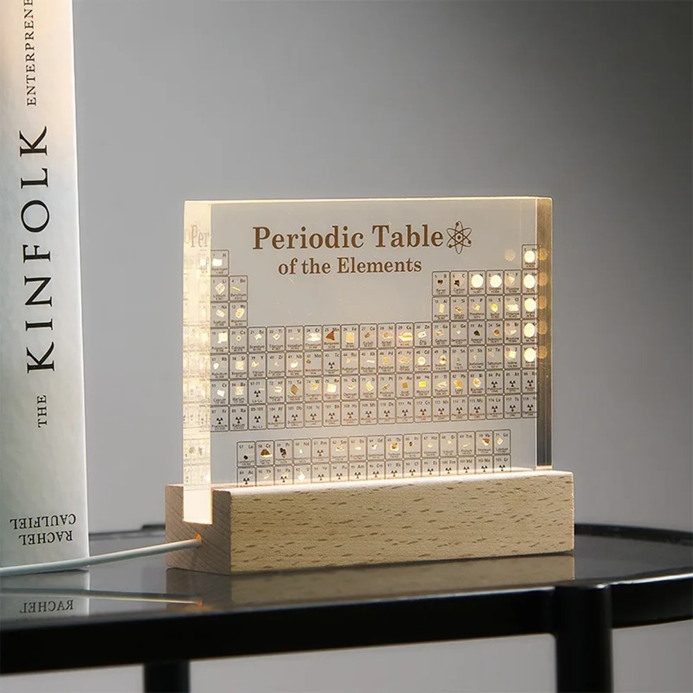 Mendeleev Periodic Table Figurine Display, Acrylic Real Elements Science Ornament for Room Decoration, Desk Accessories