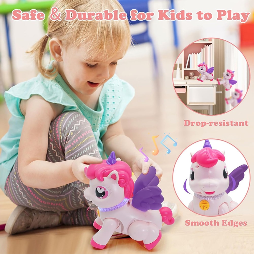 Unicorn Toy With Cartoon Wings Light Music Animal Shape Girl Christmas Gift 1