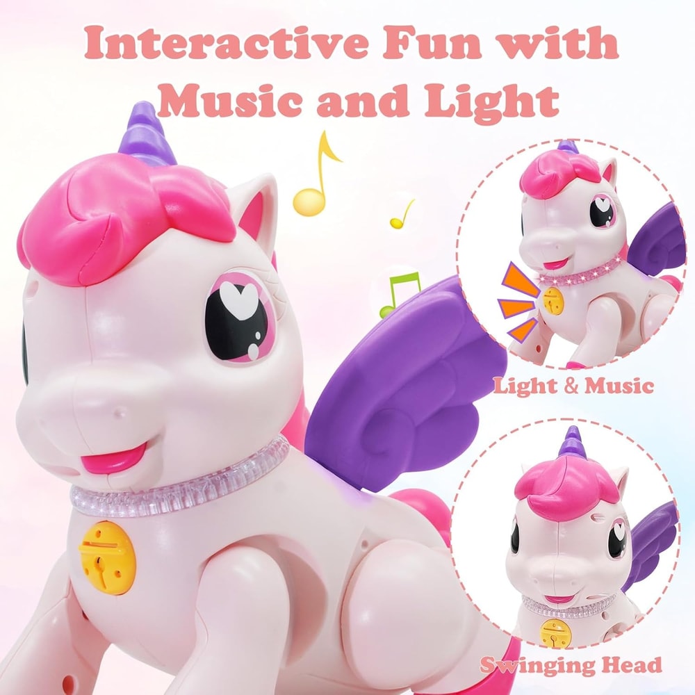 Unicorn Toy With Cartoon Wings Light Music Animal Shape Girl Christmas Gift 2