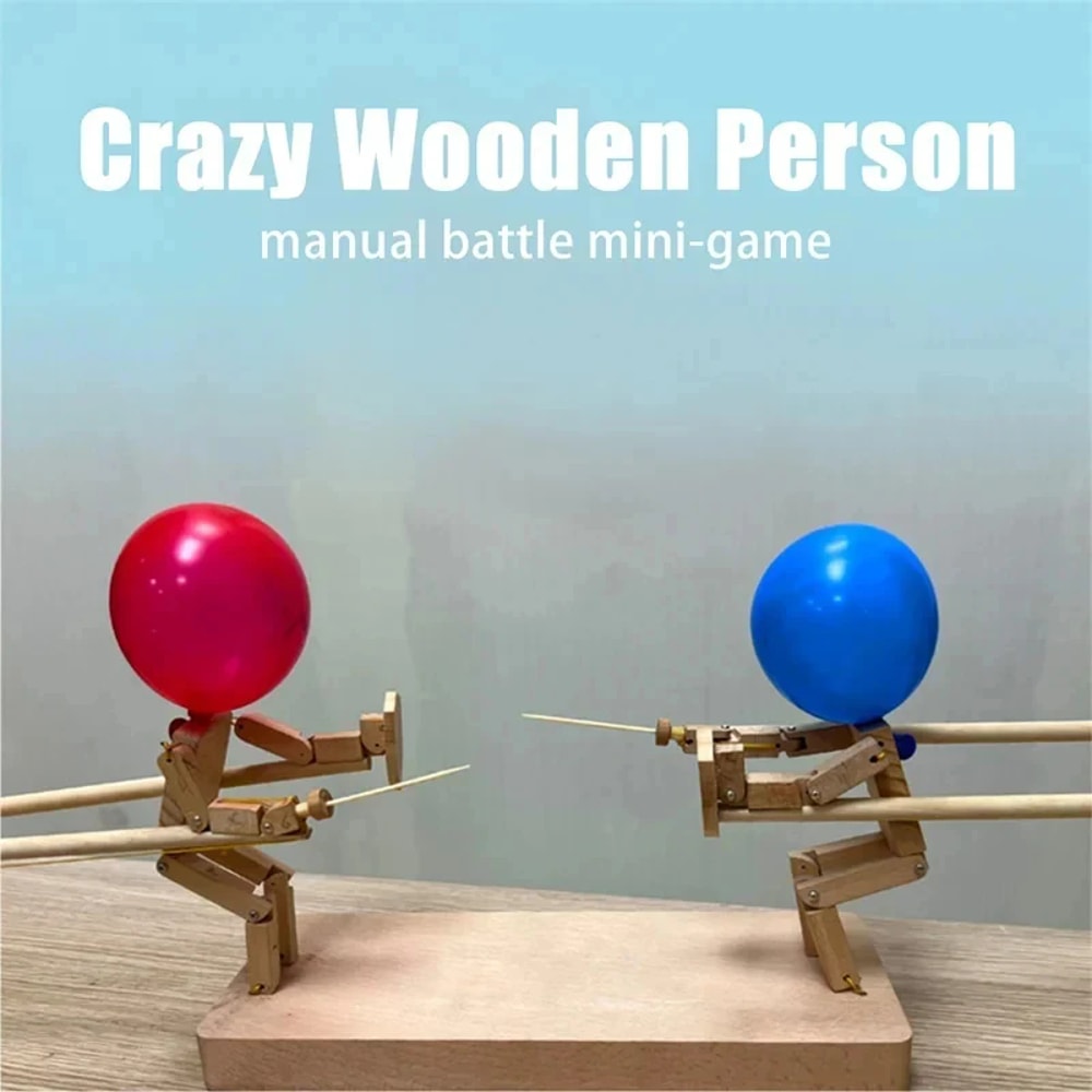 Fast-Paced Balloon Fight Wooden Bots Battle Game with Inflatable Head for Players