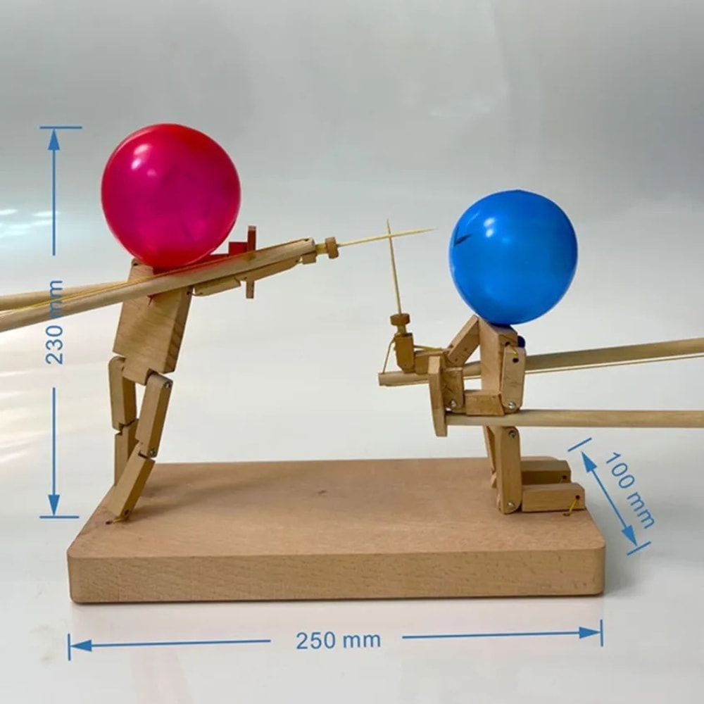 Fast-Paced Balloon Fight Wooden Bots Battle Game with Inflatable Head for Players