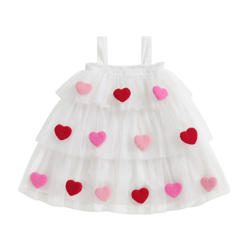 Star Lace Layered Tulle Sundress, Girls Christmas and Valentines Dress with Plush Ball Strap