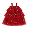 Star Lace Layered Tulle Sundress, Girls Christmas and Valentines Dress with Plush Ball Strap