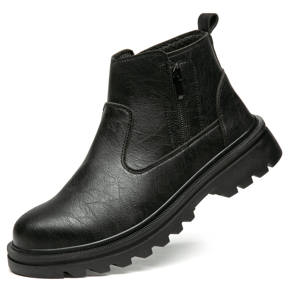 Men Brown Leather Steel Toe Boots Safety Work Protection Shoes PunctureProof Side Zipper Design 6