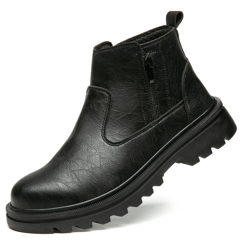 Men Brown Leather Steel Toe Boots Safety Work Protection Shoes PunctureProof Side Zipper Design 6