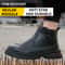 Men Brown Leather Steel Toe Boots Safety Work Protection Shoes PunctureProof Side Zipper Design 4