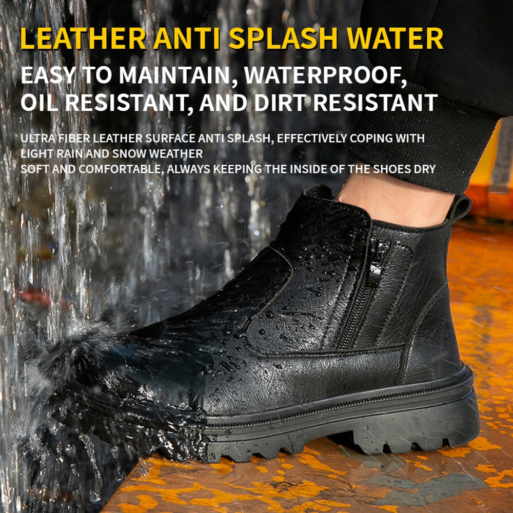 Men Brown Leather Steel Toe Boots Safety Work Protection Shoes PunctureProof Side Zipper Design 5