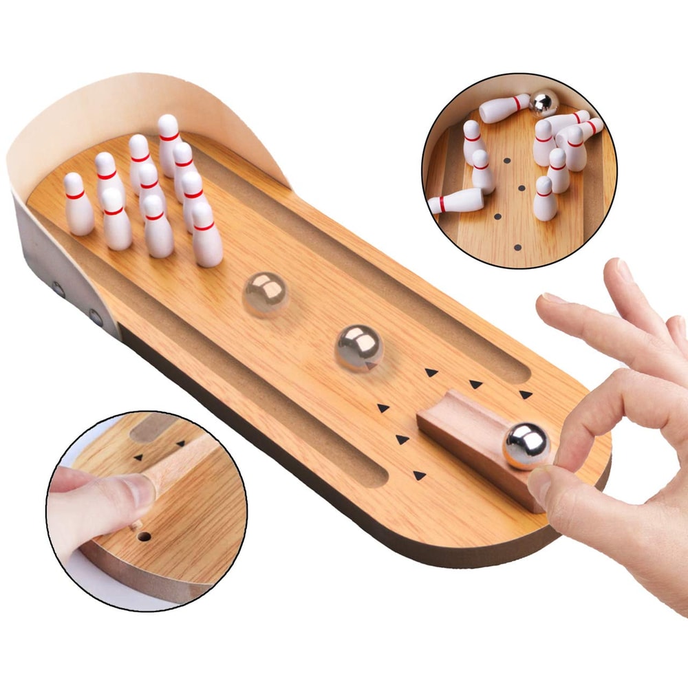 Shooting Arcade Bowling Game, Wooden Office Desk Toy, Stress Relief Finger Fun for All
