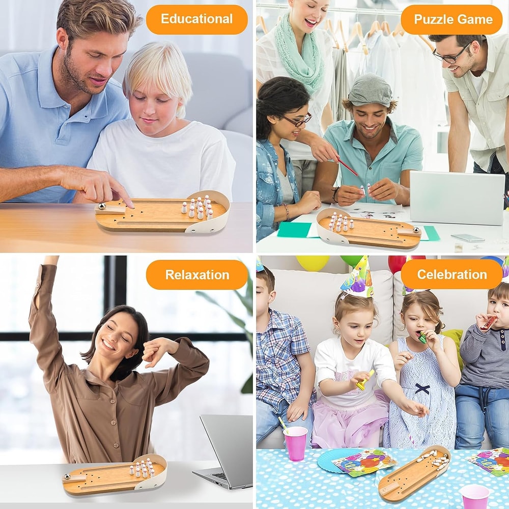 Shooting Arcade Bowling Game, Wooden Office Desk Toy, Stress Relief Finger Fun for All