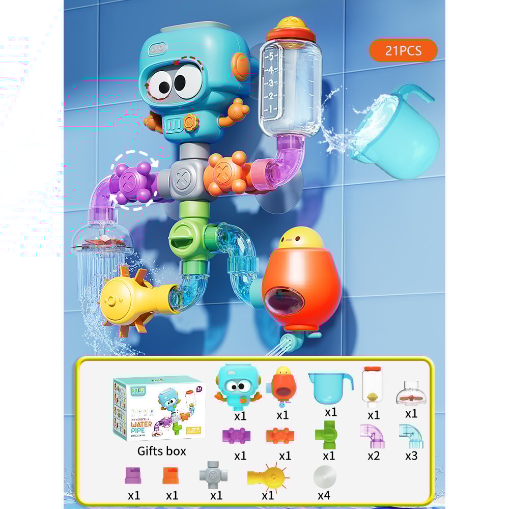 Tubes Spinner Squirt Water Baby Bath Toys with Strong Suction Cups, Shower Pool Game Set for Toddlers and Kids