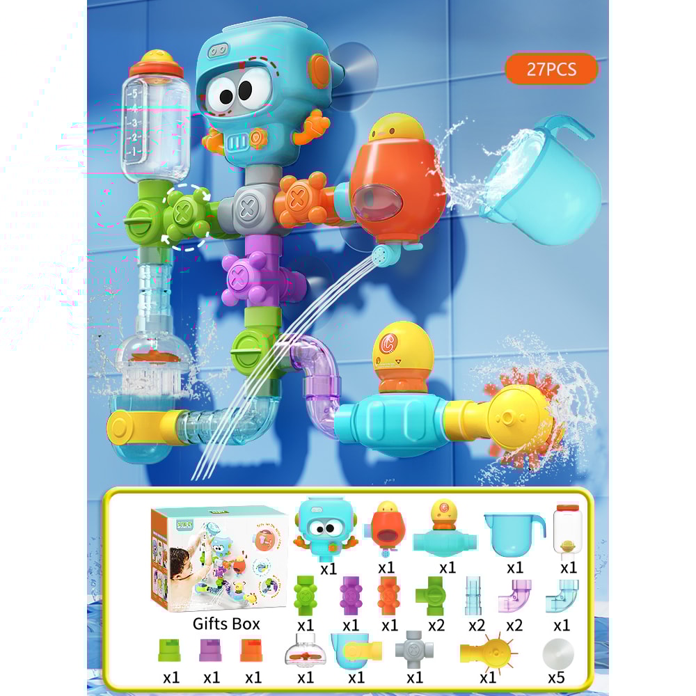 Tubes Spinner Squirt Water Baby Bath Toys with Strong Suction Cups, Shower Pool Game Set for Toddlers and Kids