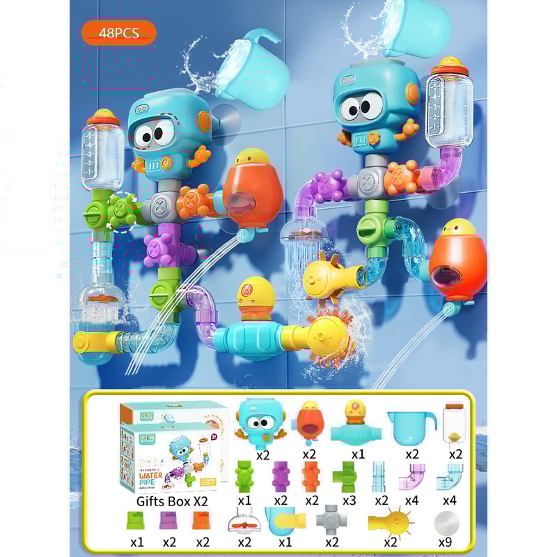 Tubes Spinner Squirt Water Baby Bath Toys with Strong Suction Cups, Shower Pool Game Set for Toddlers and Kids