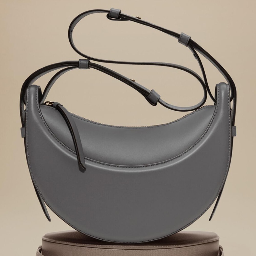 Crescent Shoulder Bag, Fashion Genuine Leather Women's Crossbody Bag with Zipper Closure