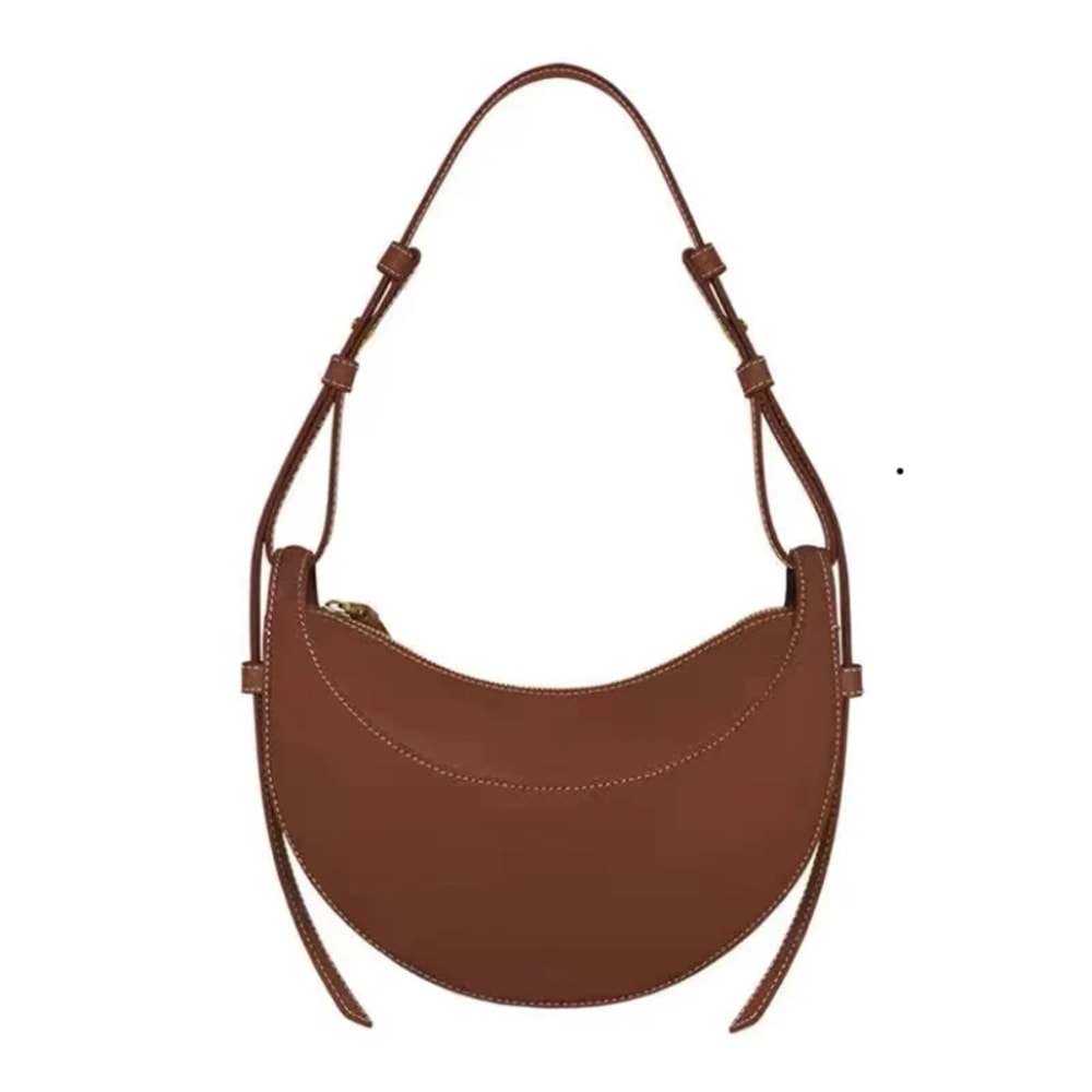 Crescent Shoulder Bag, Fashion Genuine Leather Women's Crossbody Bag with Zipper Closure