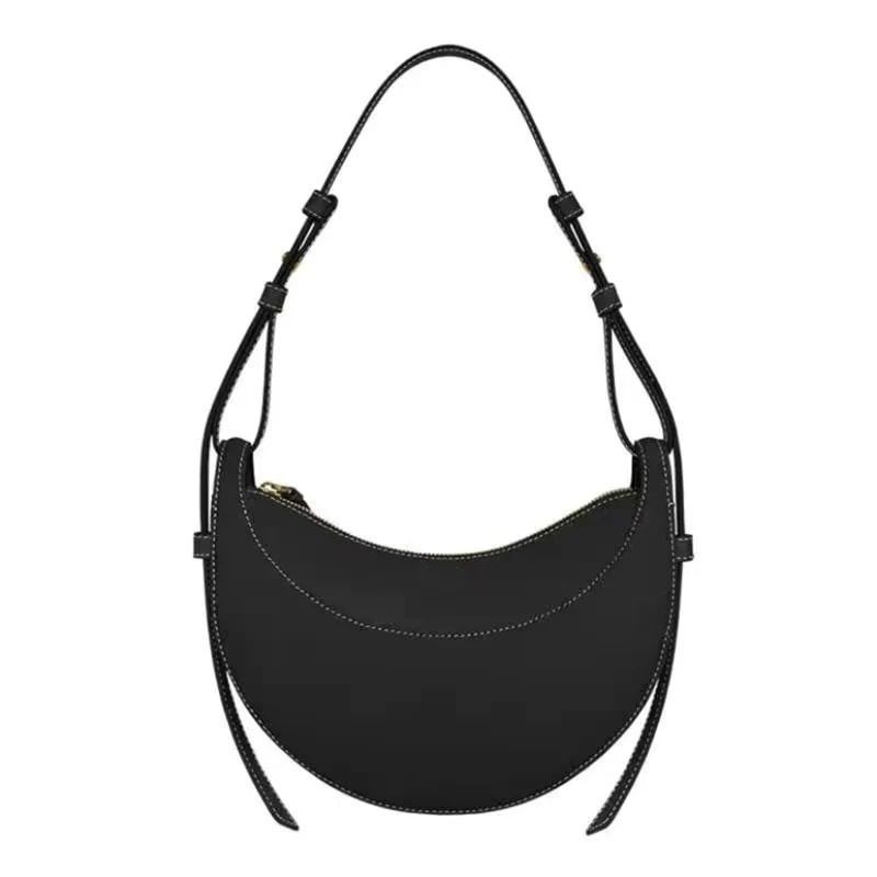 Crescent Shoulder Bag, Fashion Genuine Leather Women's Crossbody Bag with Zipper Closure