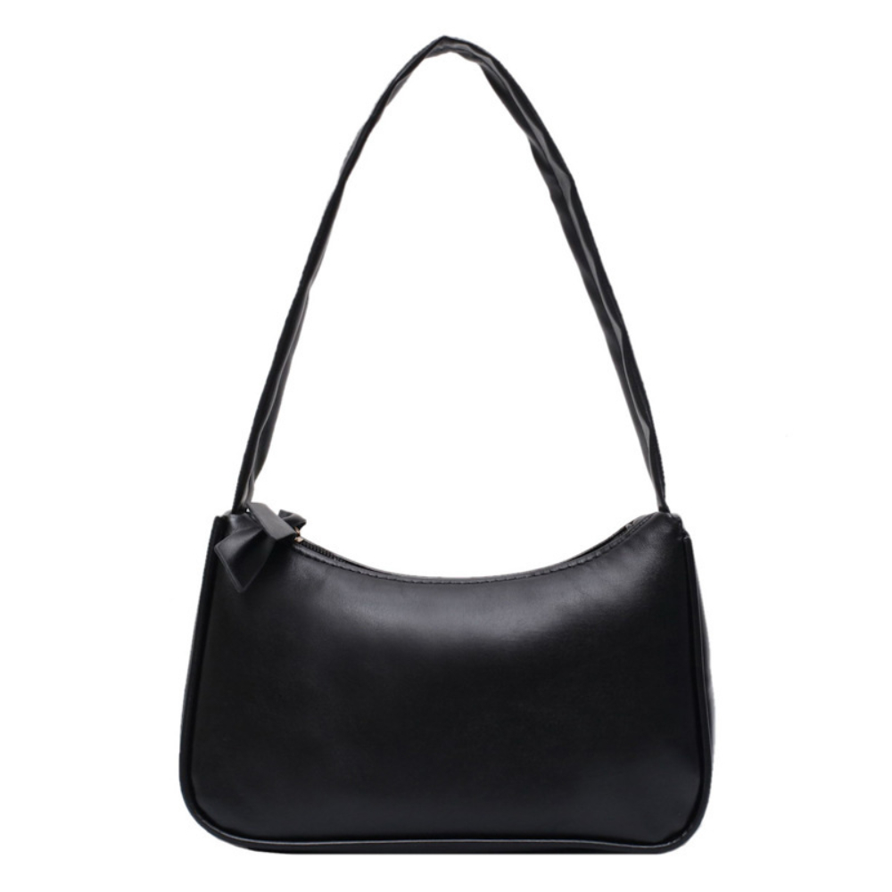 Womens Retro Baguette Handbag PU Leather Forearm Bag With Bow 5