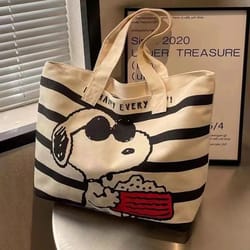 disney snoopy large capacity canvas bag for female students, cute cartoon tote mommy bag to carry books