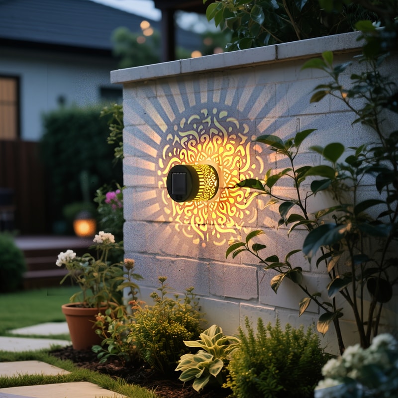 LED Solar Lights for Garden, Fence Lights with Cut-Out Design for Outdoor Wall and Step Illumination