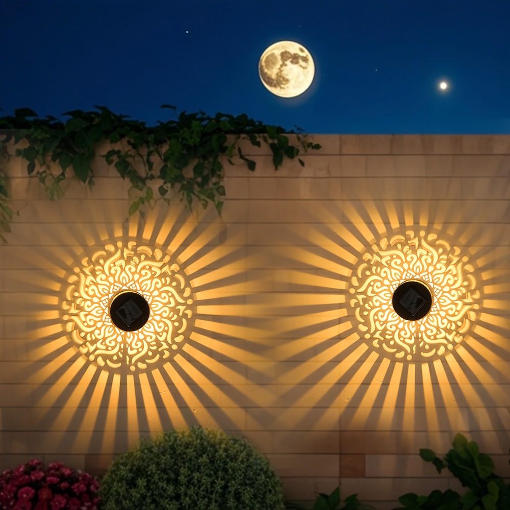 LED Solar Lights for Garden, Fence Lights with Cut-Out Design for Outdoor Wall and Step Illumination