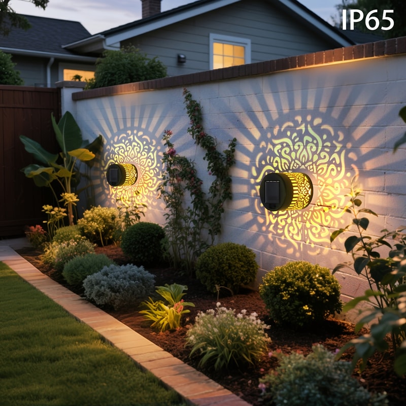 LED Solar Lights for Garden, Fence Lights with Cut-Out Design for Outdoor Wall and Step Illumination