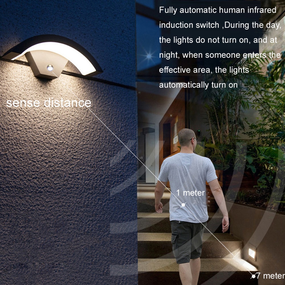 Outdoor PIR Motion Sensor Wall Lamp for Porch, Garden, Balcony, Waterproof Landscape Lighting