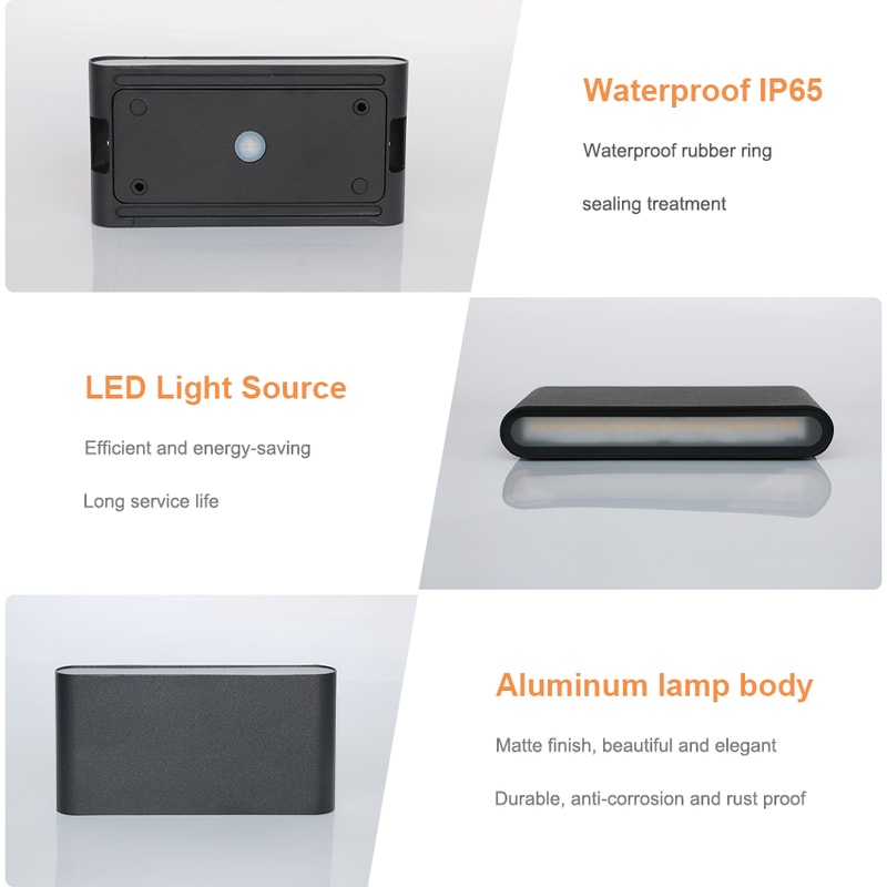 Modern Aluminum Waterproof LED Wall Light, Up Down Lighting for Garden, Outdoor, Indoor Patio Decoration