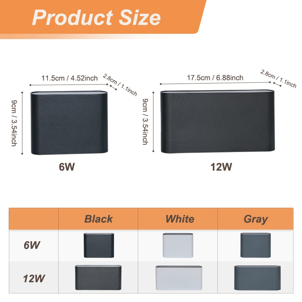 Modern Aluminum Waterproof LED Wall Light, Up Down Lighting for Garden, Outdoor, Indoor Patio Decoration