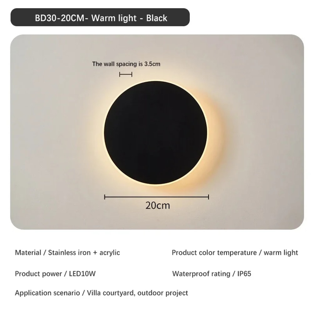Solar Eclipse Circular Wall Lamp for Bedroom, Corridor & Garden Sconce Night Light
