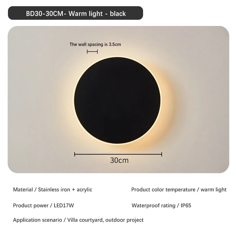 Solar Eclipse Circular Wall Lamp for Bedroom, Corridor & Garden Sconce Night Light