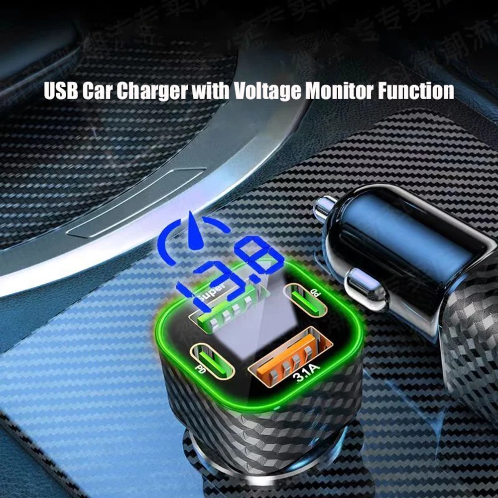 Super Fast Car Phone Charger Dual PD Voltage Display Adapter For IPhone Xiaomi Oppo Vivo Samsung 4