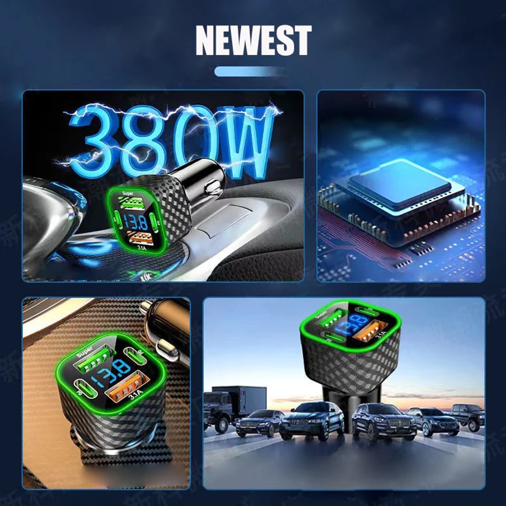 Super Fast Car Phone Charger Dual PD Voltage Display Adapter For IPhone Xiaomi Oppo Vivo Samsung 5