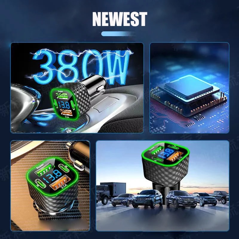 Super Fast Car Phone Charger Dual PD Voltage Display Adapter For IPhone Xiaomi Oppo Vivo Samsung 5