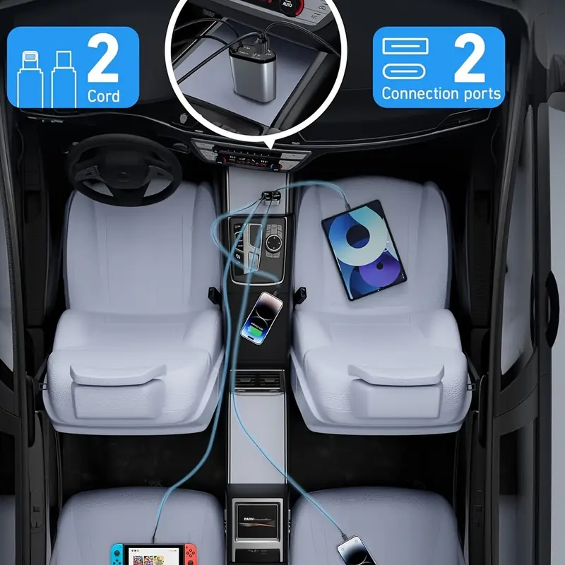 USB Type C Fast Charger Cable Retractable Car Cigarette Lighter Adapter For IPhone Samsung 5