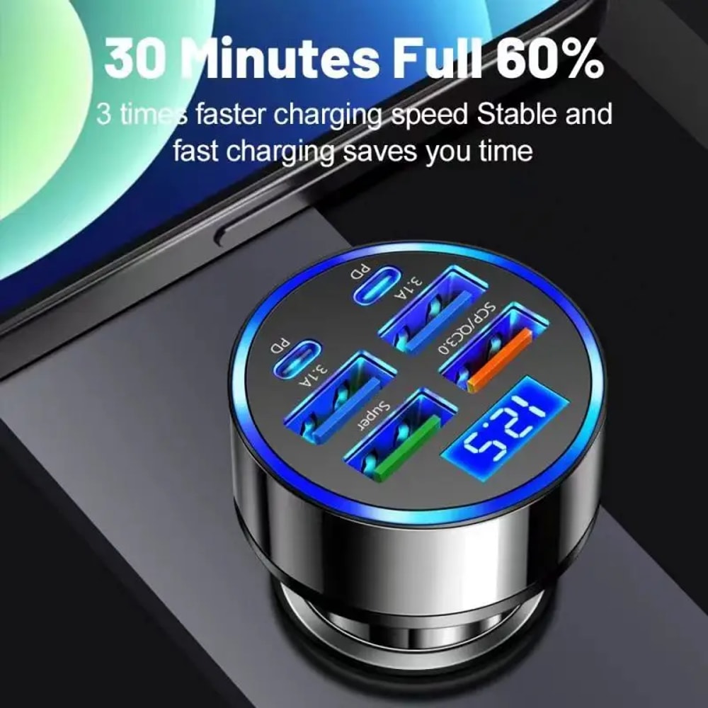 Super Fast Car Phone Charger Adapter Voltage Display For IPhone Pro Max Samsung 5