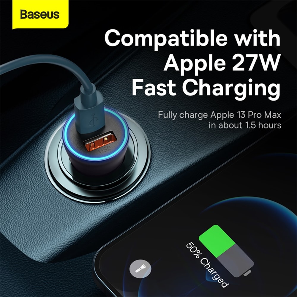 Baseus 60W Metal USB Type C Car Charger Quick Charge SCP AFC QC 40 PD 27W USBC Phone Charger For IP