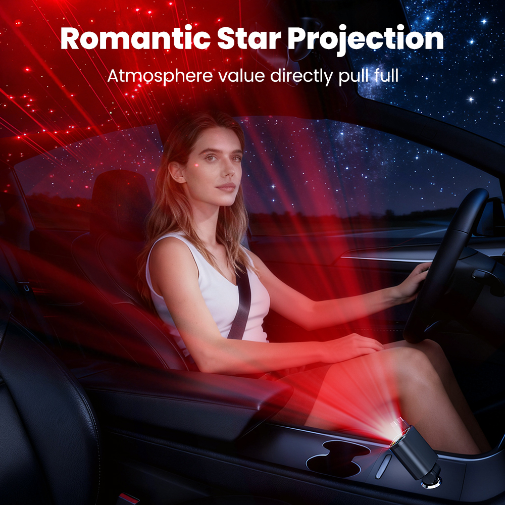 Fast Charging USB Type C Car Phone Charger Retractable Cable For IPhone Samsung With Star Lights 2