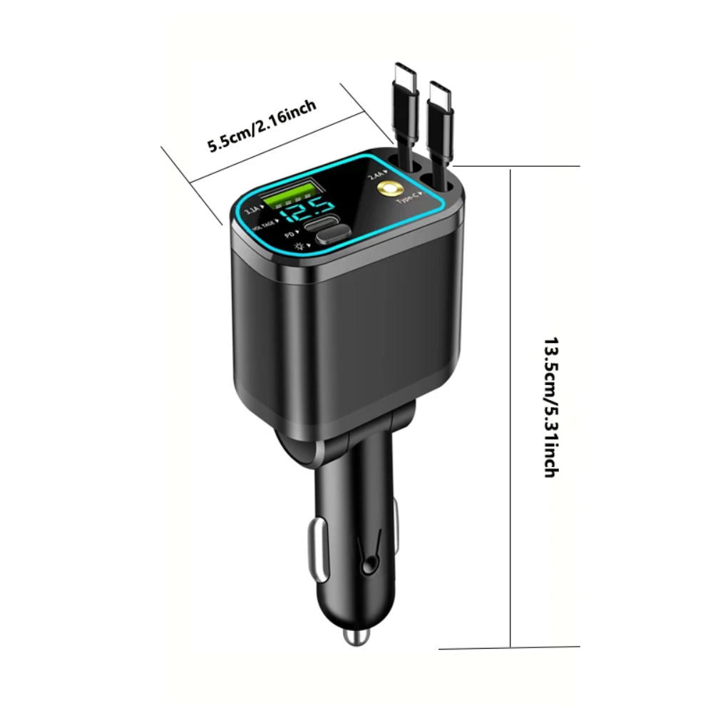 Fast Charging USB Type C Car Phone Charger Retractable Cable For IPhone Samsung With Star Lights 5