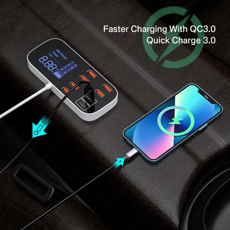 Type C Fast Car Phone Charger Multi USB Charger For Android IPhone With LED Display 2