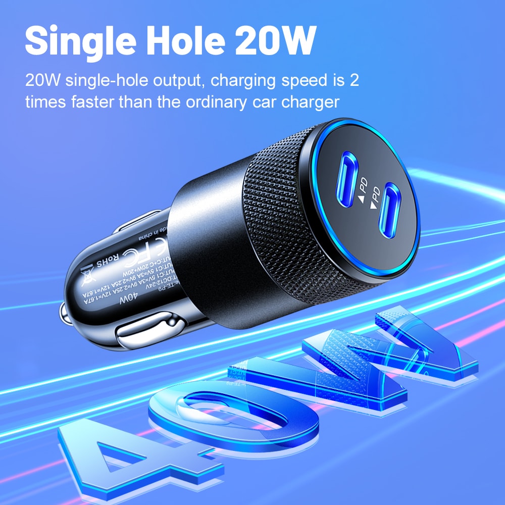 Fast Charging Car Charger Adapter USB C Quick Charger for Samsung, Xiaomi, iPhone - Mobile Charging in Car
