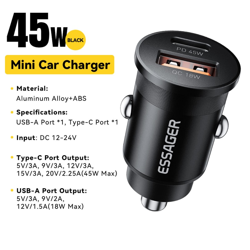 USB Type C Mini Car Charger Mobile Phone Charger For IPhone Samsung Huawei Xiaomi IPad 6