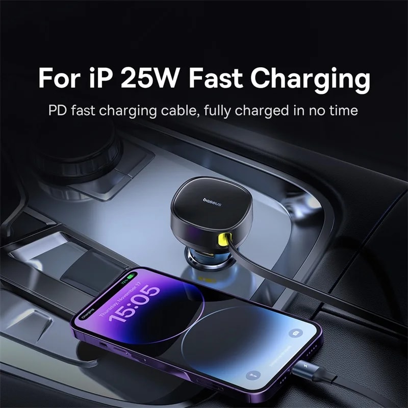 Dual Retractable Cable Car Phone Charger For Samsung IPhone Xiaomi Charger TypeC USB PD QC PPS Fast 3