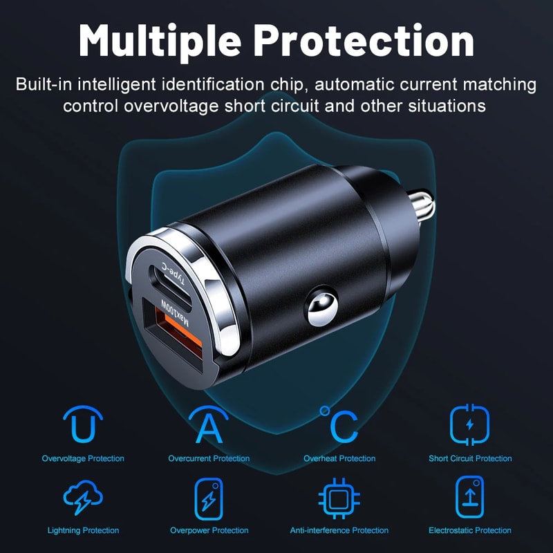 Car Accessories Car Charger Type C PD Dual Ports Phone Adapter For IPhonePro Xiaomi Huawei Samsung 6