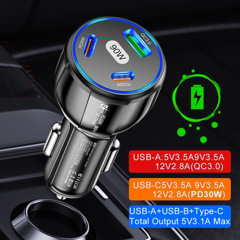 Quick Charger in Car, Ports PD USB Car Charging Mobile Phone Type C Adapter for iPhone Pro Max Samsung