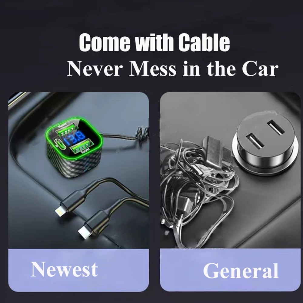 Voltage Display Spring Cable Super Fast For IPhone Pro Max Samsung USB C Car Phone Charger Adapter 1