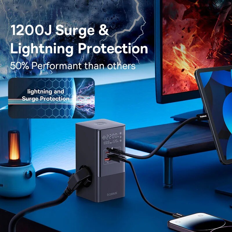 Charging Station With Surge Protector Digital Display For IPhone Xiaomi Power Strip Desktop 5