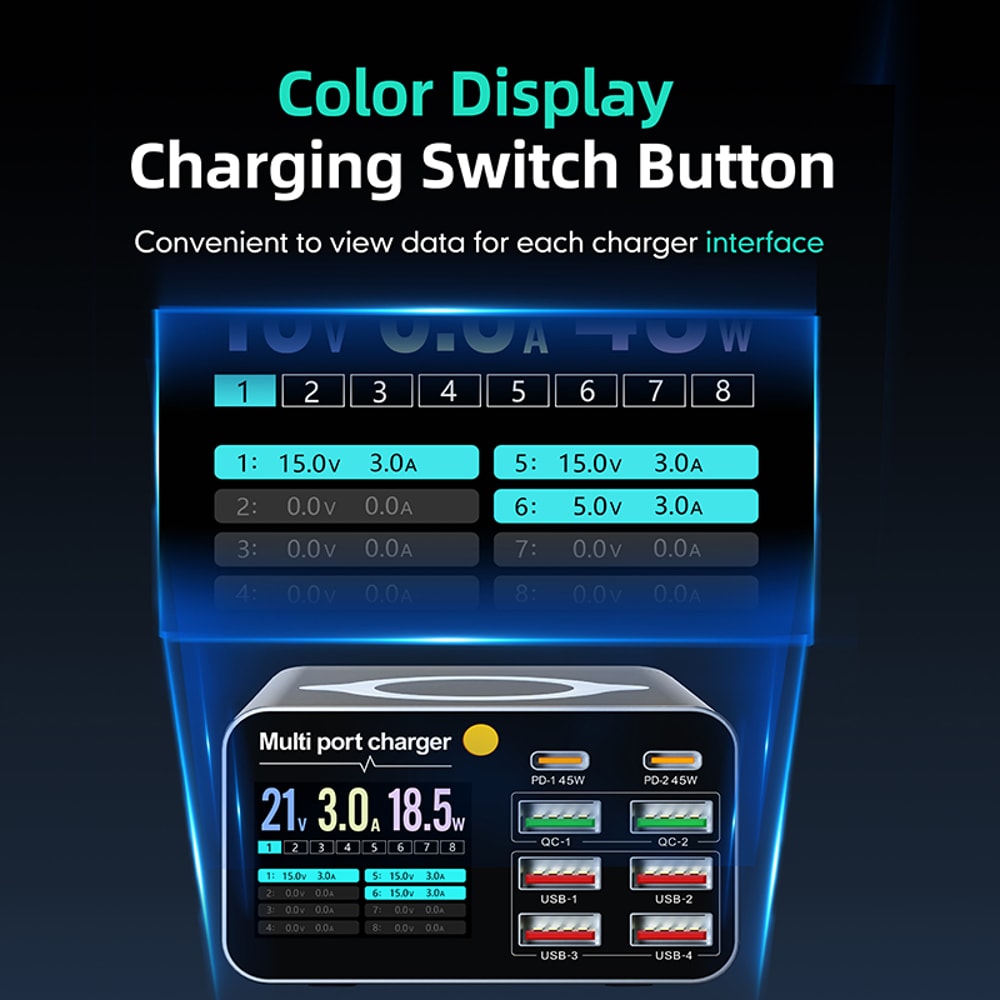 Wireless Digital Display Desktop USB Type C PD Quick Charger For Laptop Tablet Phone 2