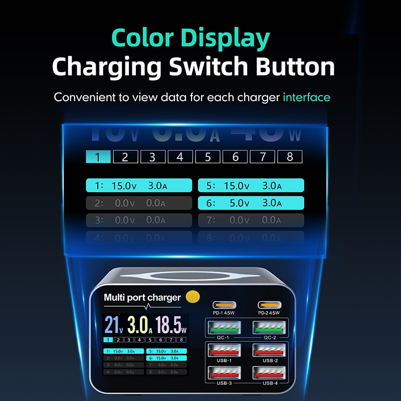 Wireless Digital Display Desktop USB Type C PD Quick Charger For Laptop Tablet Phone 2