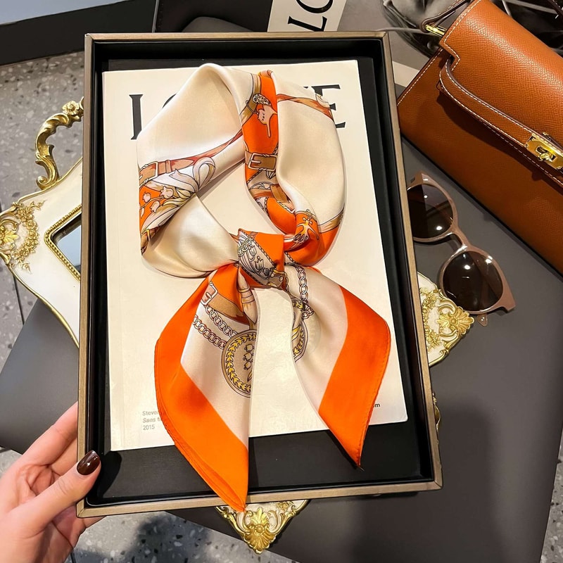 Silk Scarf Square Shawl Printed Womens Scarf Pashmina Decorative Headband Neck Luxury Design Bandan 5