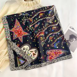 elegant twill silk feeling shawls and wraps, luxury hair scarves, tree print bandana hijab pashmina
