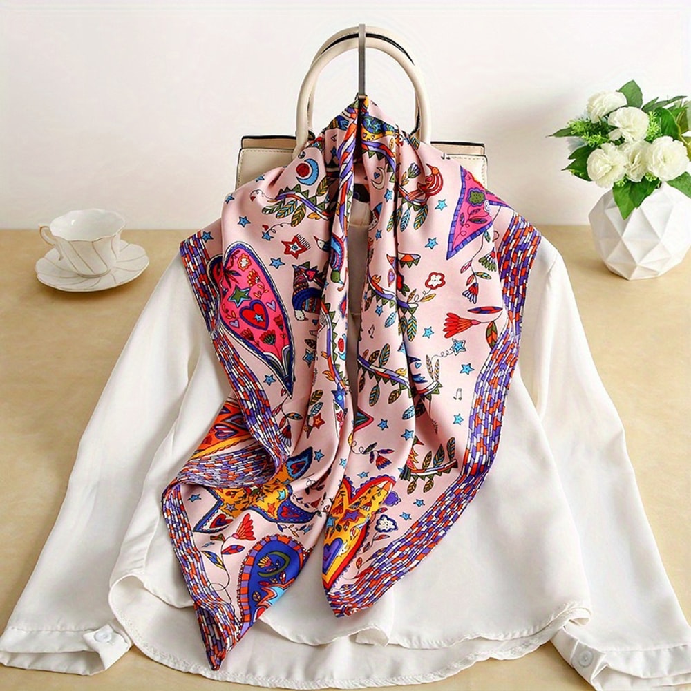 Elegant Twill Silk Feeling Shawls And Wraps Luxury Hair Scarves Tree Print Bandana Hijab Pashmina 2